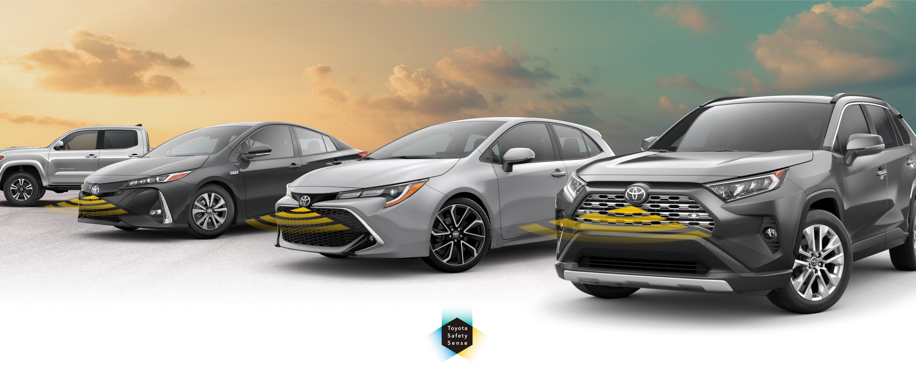 Toyota Safety Sense: Designed for Safety. Options shown on Toyota models including RAV4, Tacoma, and Camry, available now at Novato Toyota in Novato CA.