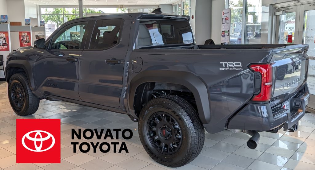 Genuine Toyota Tacoma with 18-inch black TRD off-road wheels