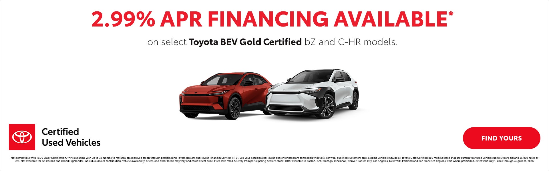 2.99% APR Financing BEV Gold bZ and C-HR